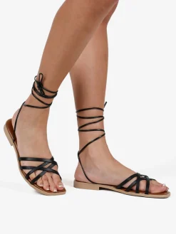 Rebecca - Made In Italy Sandali bassi in pelle da donna con fascette incrociate