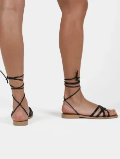 Rebecca - Made In Italy Sandali bassi in pelle da donna con fascette incrociate
