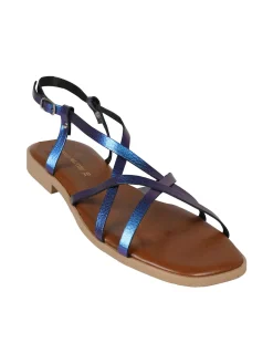 Rebecca - Made In Italy Sandali bassi in pelle da donna con fascette incrociate