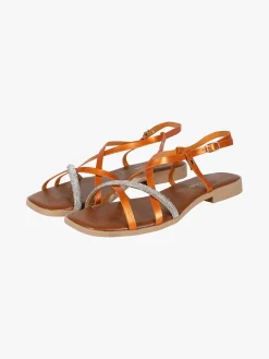 Rebecca - Made In Italy Sandali bassi in pelle da donna con strass