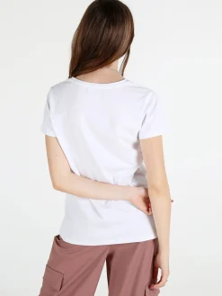 Renato Balestra T-shirt donna in cotone bielastico con scritta e strass