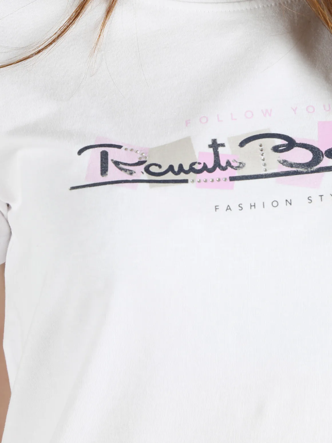Renato Balestra T-shirt donna in cotone bielastico con scritta e strass