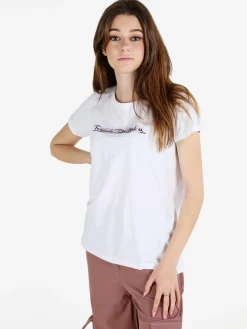Renato Balestra T-shirt donna in cotone bielastico con scritta e strass