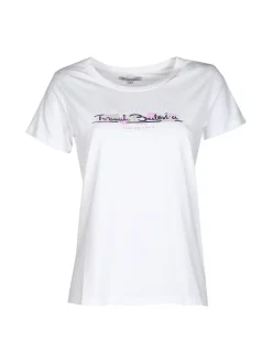 Renato Balestra T-shirt donna in cotone bielastico con scritta e strass
