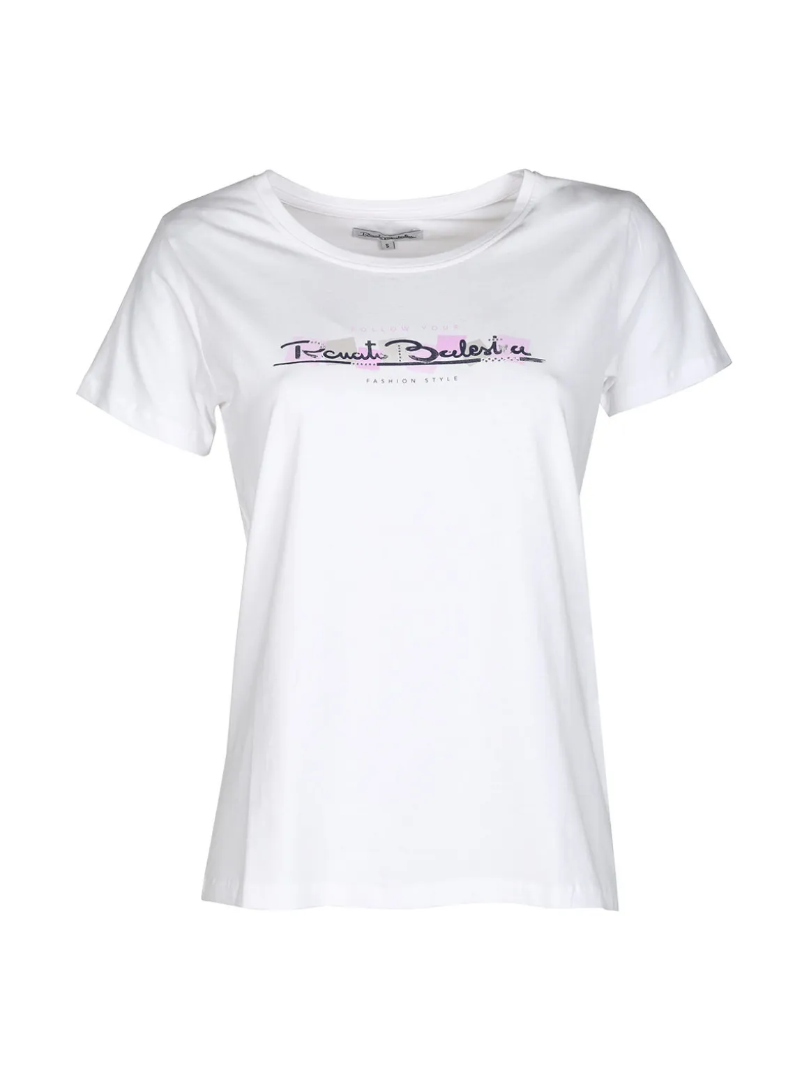 Renato Balestra T-shirt donna in cotone bielastico con scritta e strass