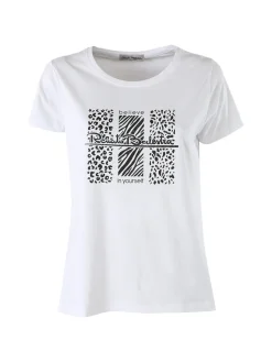 Renato Balestra T-shirt girocollo da donna in cotone con stampa e brillantini - bianco