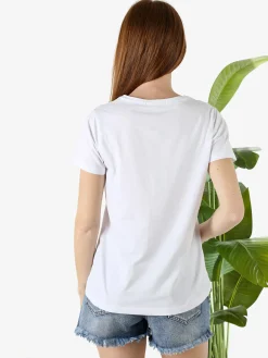 Renato Balestra T-shirt girocollo da donna in cotone con stampa e brillantini - bianco