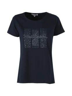 Renato Balestra T-shirt girocollo da donna in cotone con stampa e brillantini - blu scuro