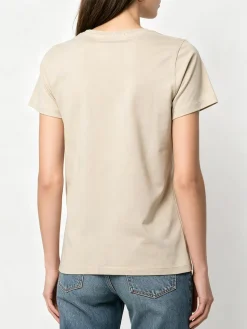Renato Balestra T-shirt girocollo da donna in cotone con stampa e brillantini - sabbia