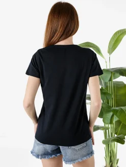 Renato Balestra T-shirt girocollo da donna in cotone con strass e dettagli lurex - cipria