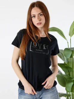 Renato Balestra T-shirt girocollo da donna in cotone con stampa - blu scuro