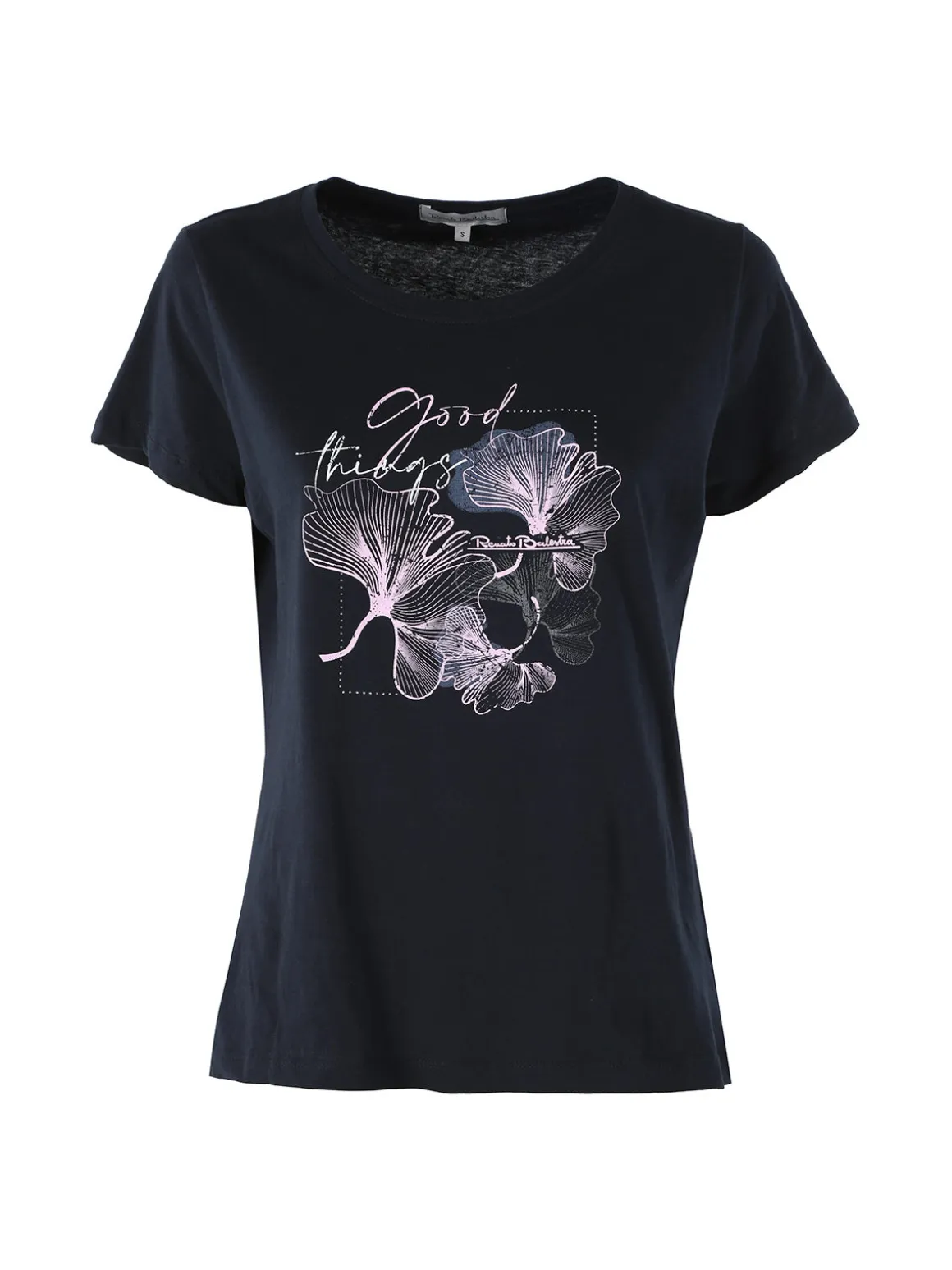 Renato Balestra T-shirt girocollo da donna con stampa colorata - blu scuro