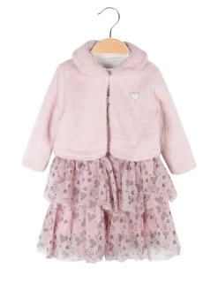 Re Panda Completo da neonata 2 pezzi con vestito e pelliccia sintetica