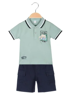 Re Panda Completo da neonato con polo a maniche corte e bermuda