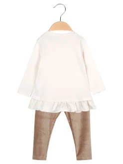 Re Panda Completo lungo da neonata con maglietta e leggings in velluto a costine - beige