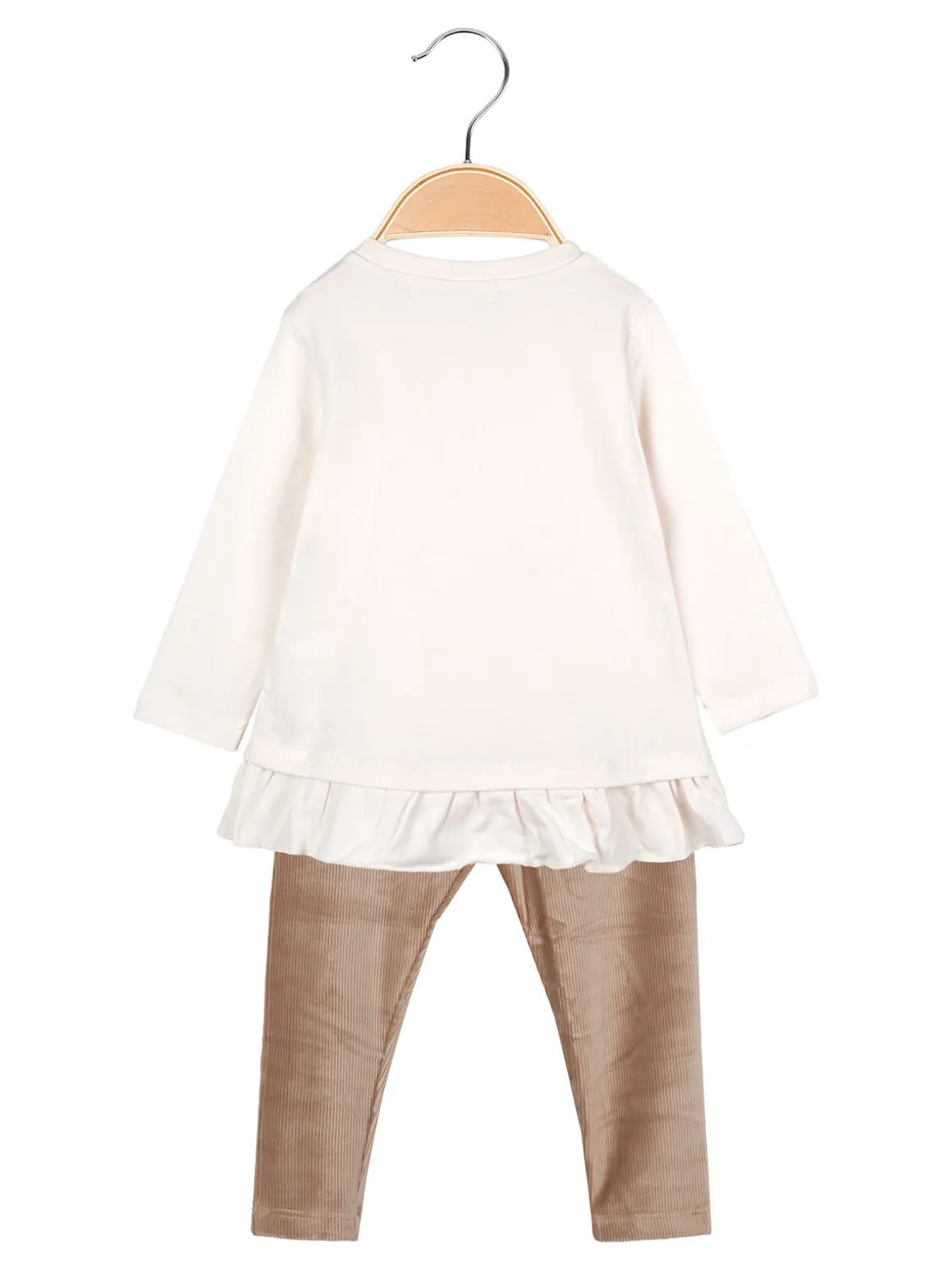 Re Panda Completo lungo da neonata con maglietta e leggings in velluto a costine - beige