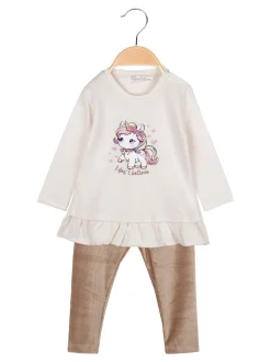 Re Panda Completo lungo da neonata con maglietta e leggings in velluto a costine - beige