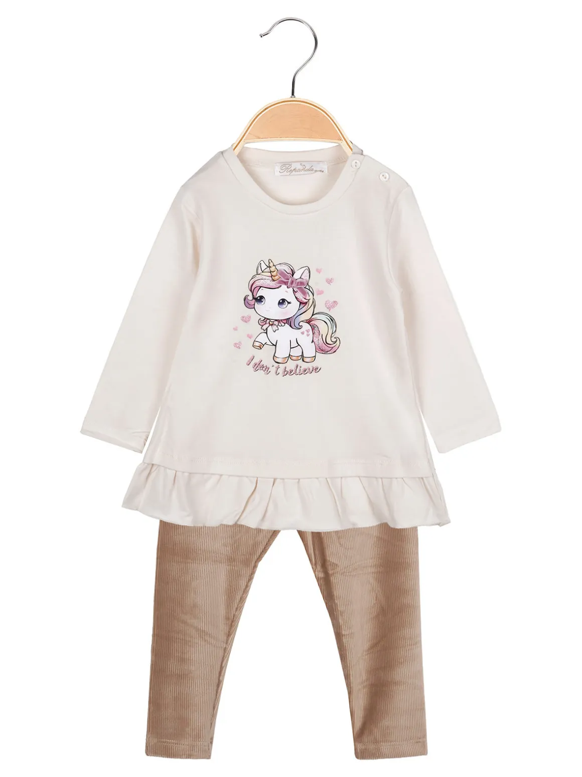 Re Panda Completo lungo da neonata con maglietta e leggings in velluto a costine - beige