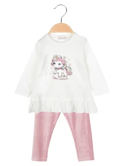 Re Panda Completo lungo da neonata con maglietta e leggings in velluto a costine - bianco
