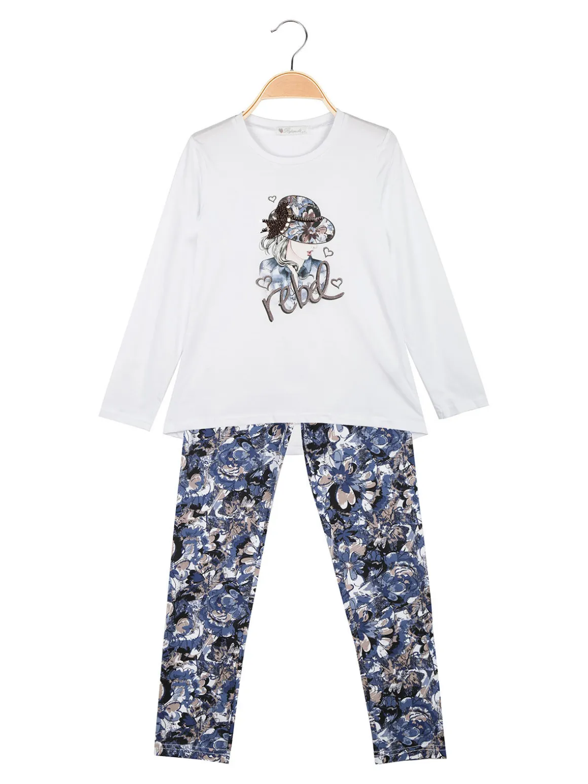 Re Panda Completo 2 pezzi da bambina con leggings fiorato