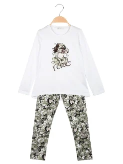 Re Panda Completo 2 pezzi da bambina con leggings fiorato