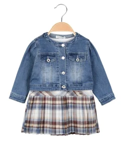 Re Panda Completo 2 pezzi da neonata con vestito + giacca in jeans
