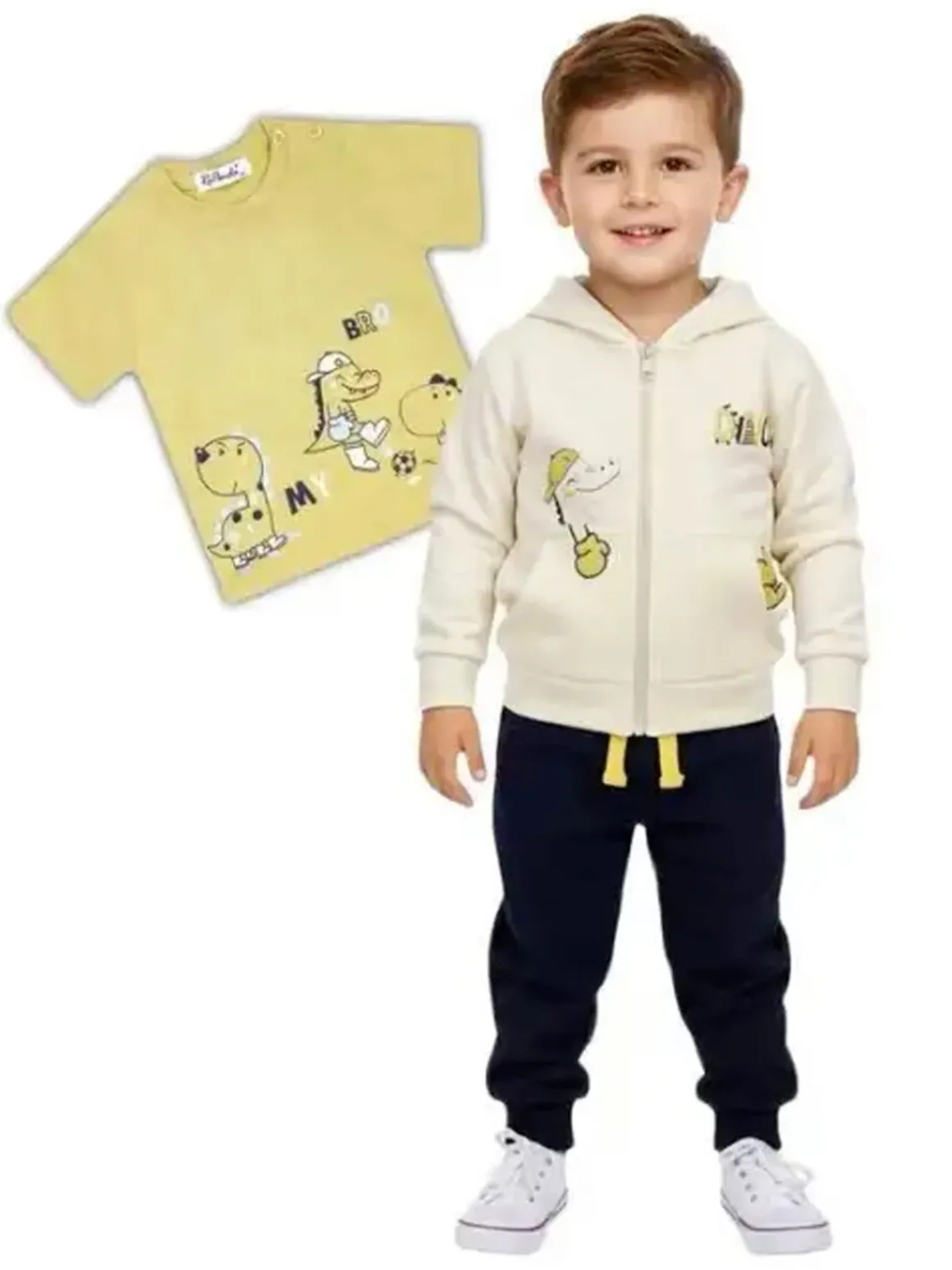 Re Panda Completo tuta 3 pezzi da neonato con cappuccio e zip - beige