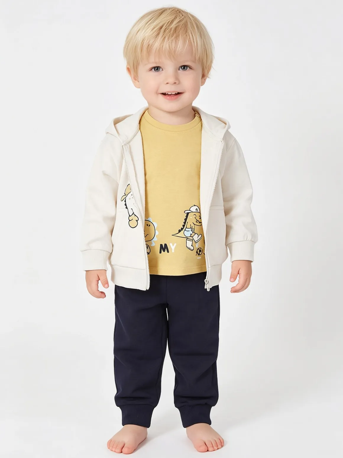 Re Panda Completo tuta 3 pezzi da neonato con cappuccio e zip - beige