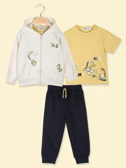 Re Panda Completo tuta 3 pezzi da neonato con cappuccio e zip - beige