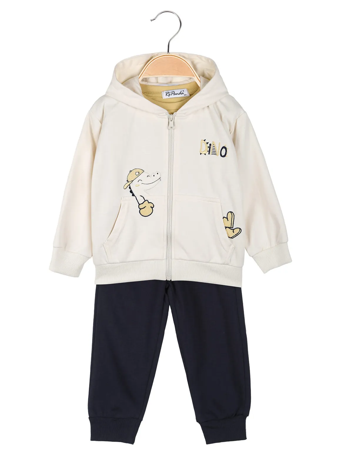 Re Panda Completo tuta 3 pezzi da neonato con cappuccio e zip - beige