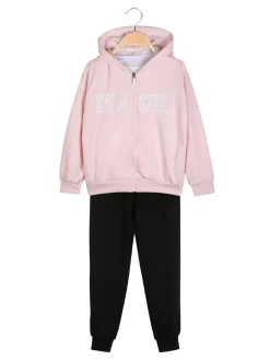 Re Panda Completo tuta 3 pezzi da bambina con cappuccio e zip - rosa