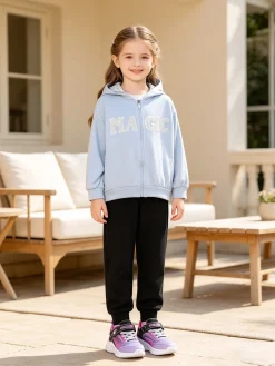 Re Panda Completo tuta 3 pezzi da bambina con cappuccio e zip - azzurro