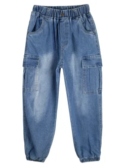 Re Panda Jeans cargo da bambino con elastico sul finale - blu