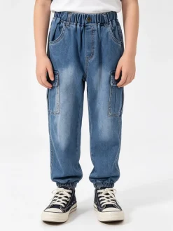 Re Panda Jeans cargo da bambino con elastico sul finale - blu