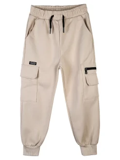 Re Panda Pantaloni cargo da bambino con polsini e interno felpato - beige