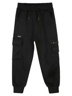 Re Panda Pantaloni cargo da bambino con polsini e interno felpato - nero