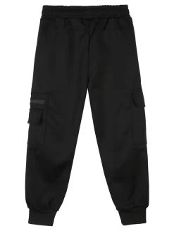 Re Panda Pantaloni cargo da bambino con polsini e interno felpato - nero