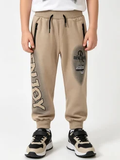 Re Panda Pantaloni tuta da bambino con polsini e interno caldo - khaki