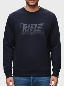 Rifle Felpa girocollo da uomo con logo - blu scuro