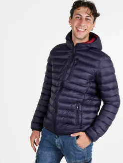 Rifle Giubbotto da uomo imbottito con cappuccio e zip - blu scuro