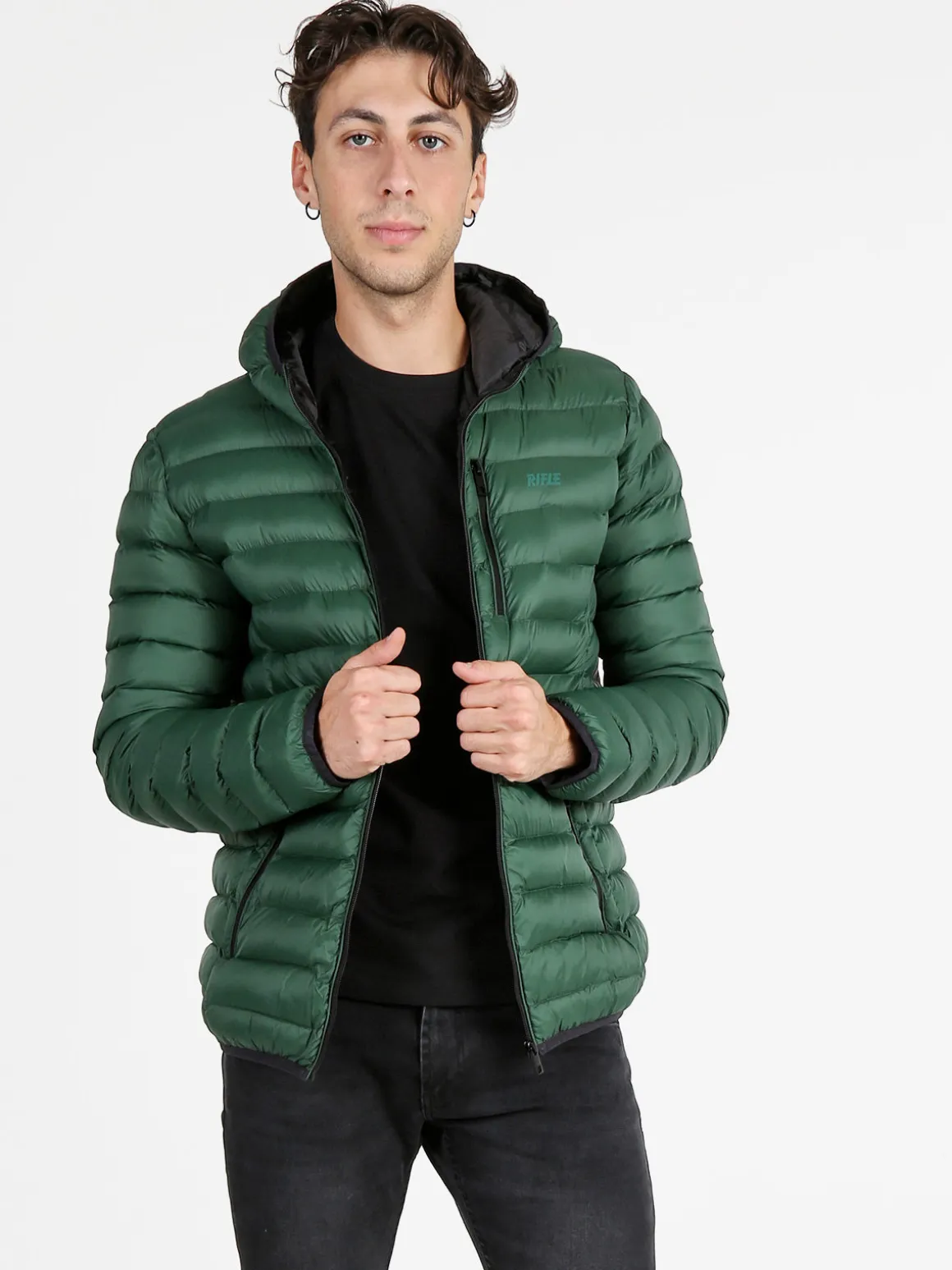 Rifle Giubbotto da uomo imbottito con cappuccio e zip - verde