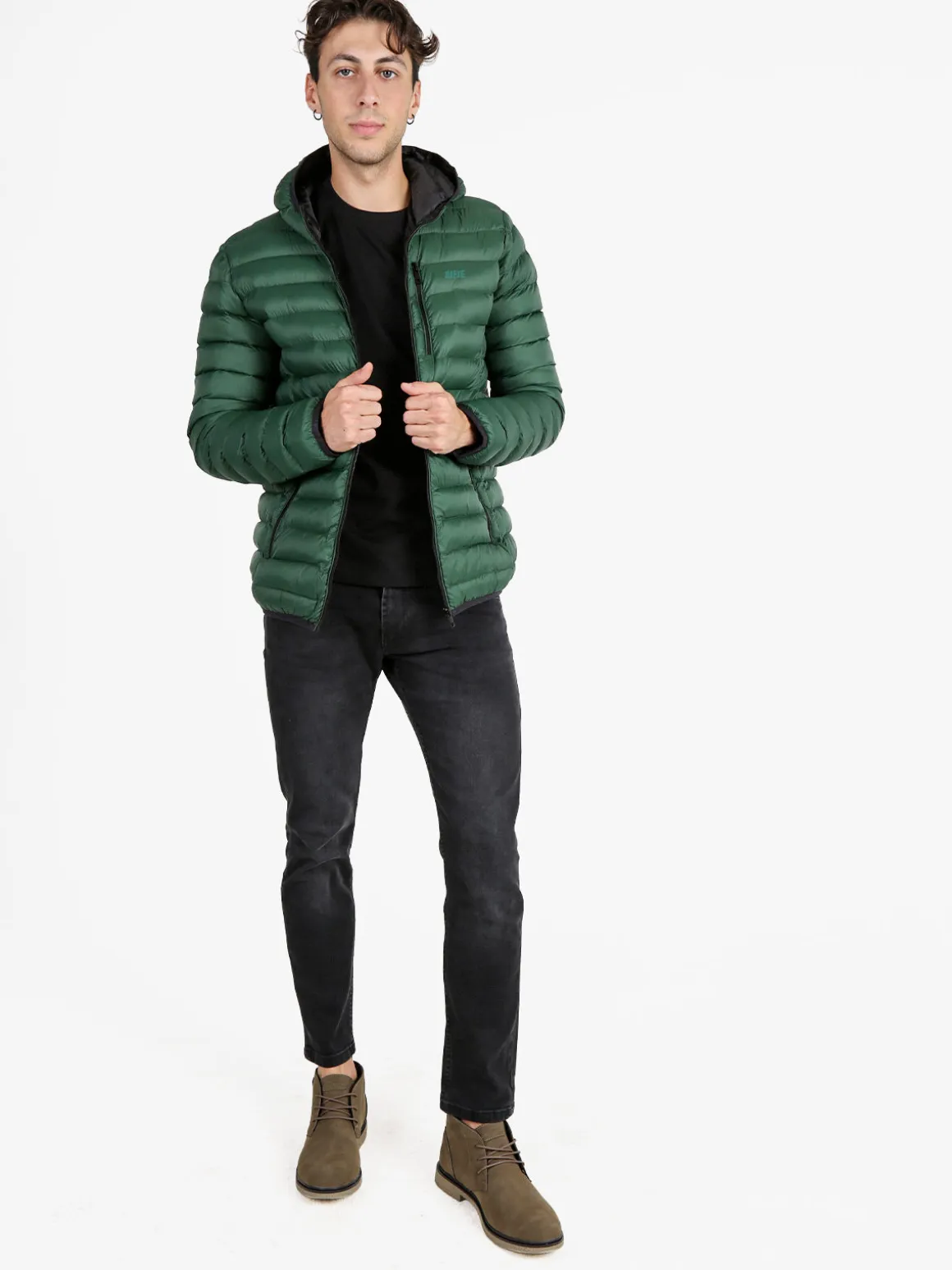 Rifle Giubbotto da uomo imbottito con cappuccio e zip - verde