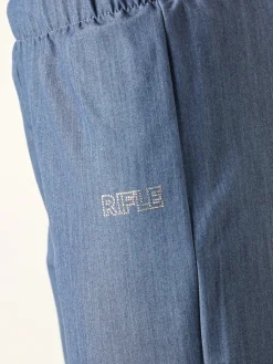 Rifle Pantaloni da donna a gamba larga con logo di strass - blu