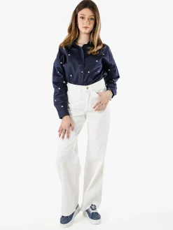Rifle Pantaloni donna jeans a gamba larga - bianco