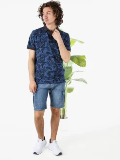 Rifle Polo da uomo in cotone a maniche corte con stampa floreale - blu
