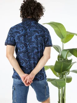 Rifle Polo da uomo in cotone a maniche corte con stampa floreale - blu