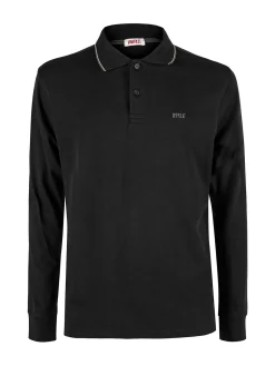 Rifle Polo uomo a maniche lunghe in cotone - nero