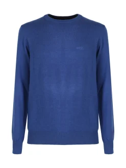 Rifle Pullover girocollo da uomo in maglia misto lana - blu