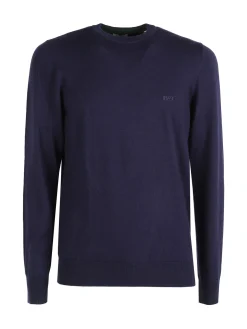 Rifle Pullover girocollo da uomo in maglia misto lana - blu scuro