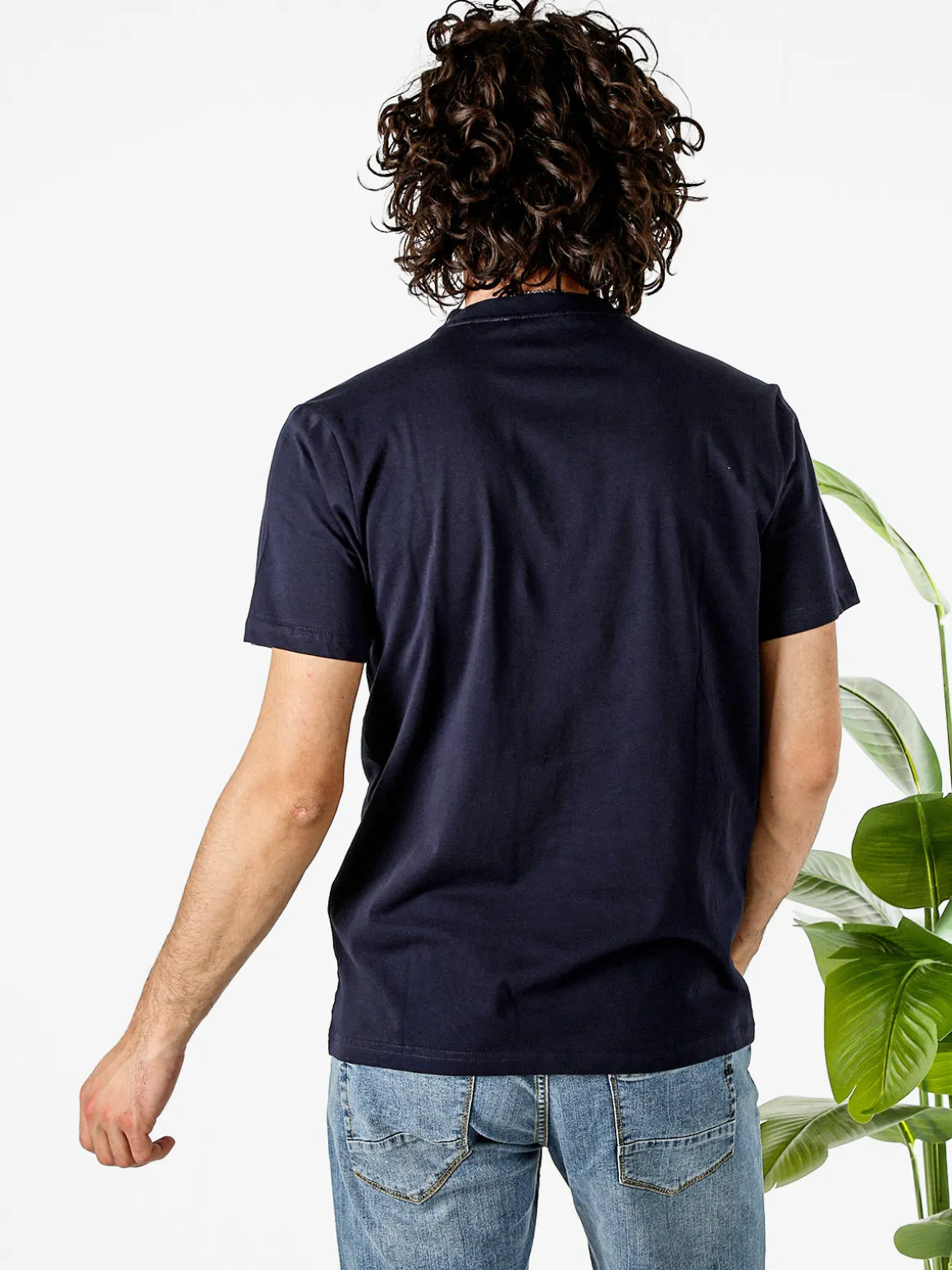 Rifle T-shirt da uomo in cotone con taschino in jeans - blu scuro